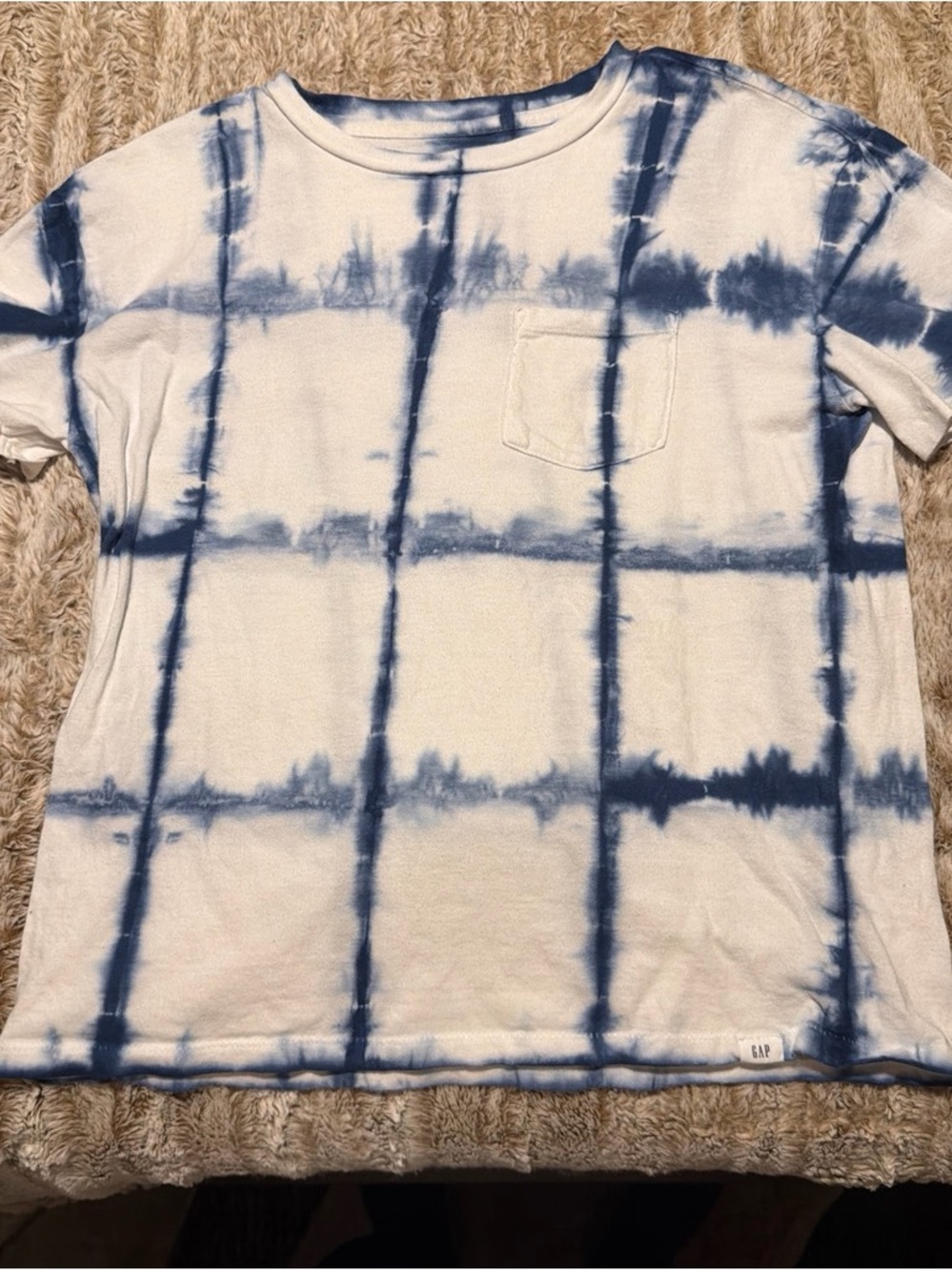 GAP Kids Blue and White Tie-Dye Pocket Tee